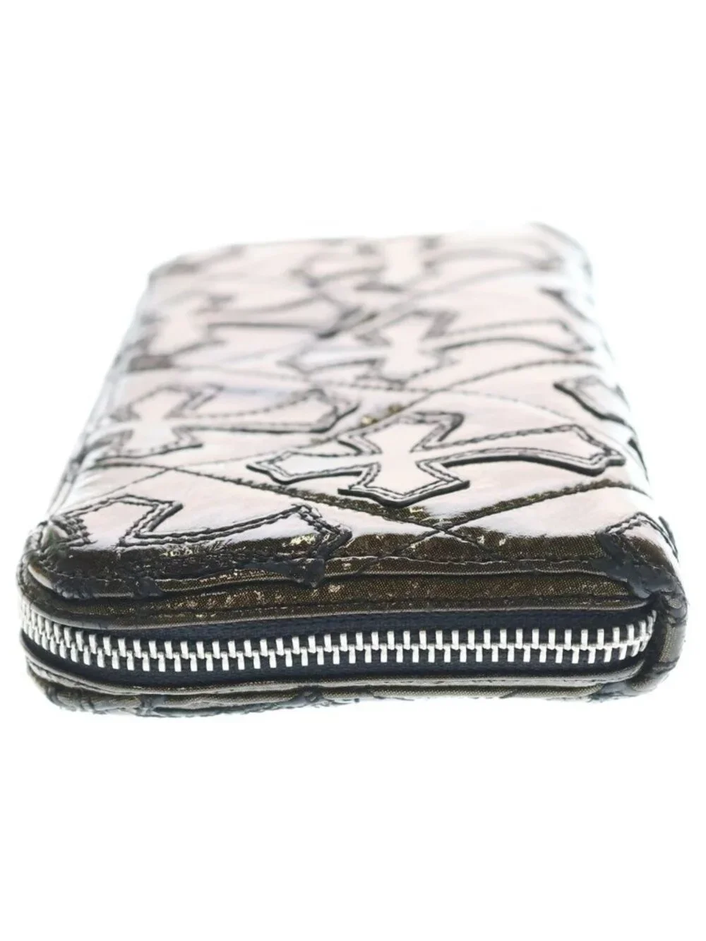 Chrome Hearts Rec Zip Quilted Cemetery Cross Lame Wallet